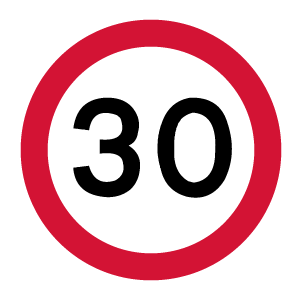 Fixed speed limit sign (30 mph)