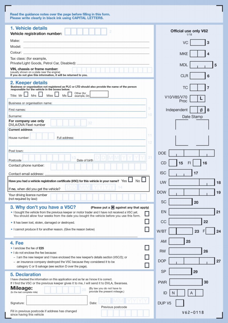 Image of a V62 form