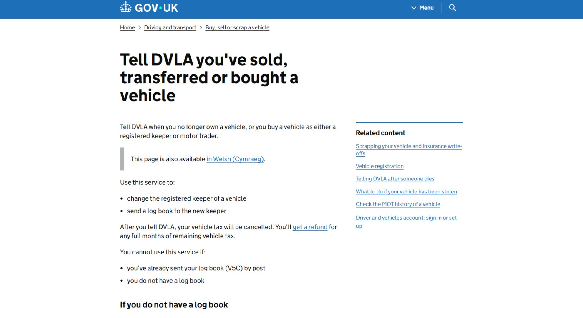 DVLA website notify
