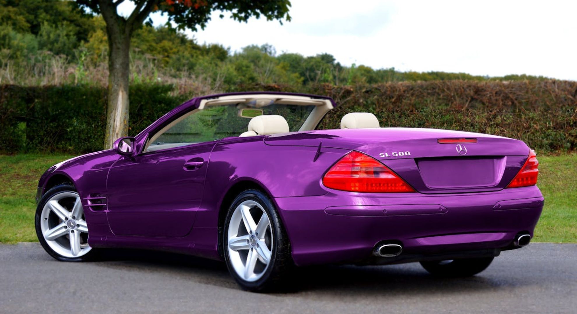 A purple convertible car