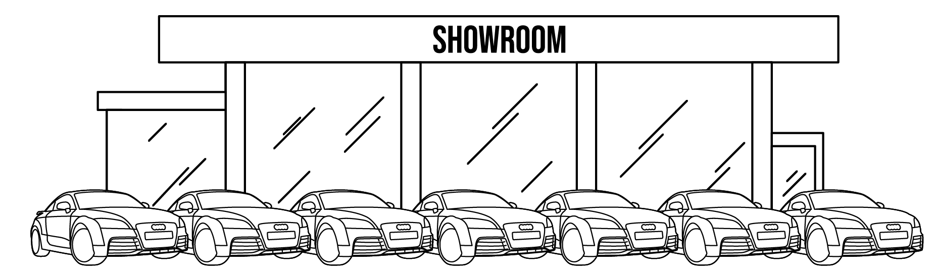 Illustration of a car showroom/dealership