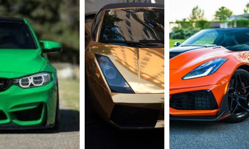 Orange, Gold and Green sports cars