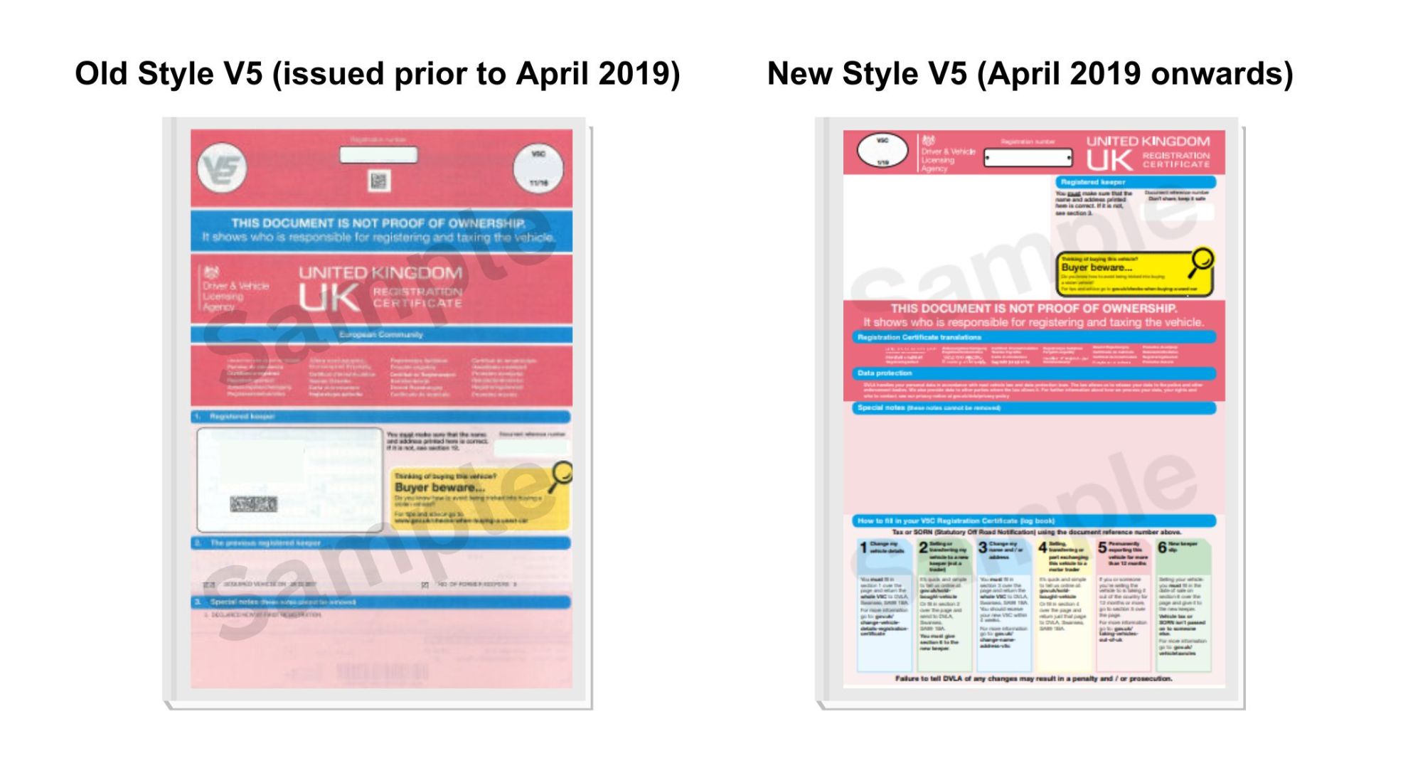 Comparison of the old V5C logbook vs the new logbook front cover