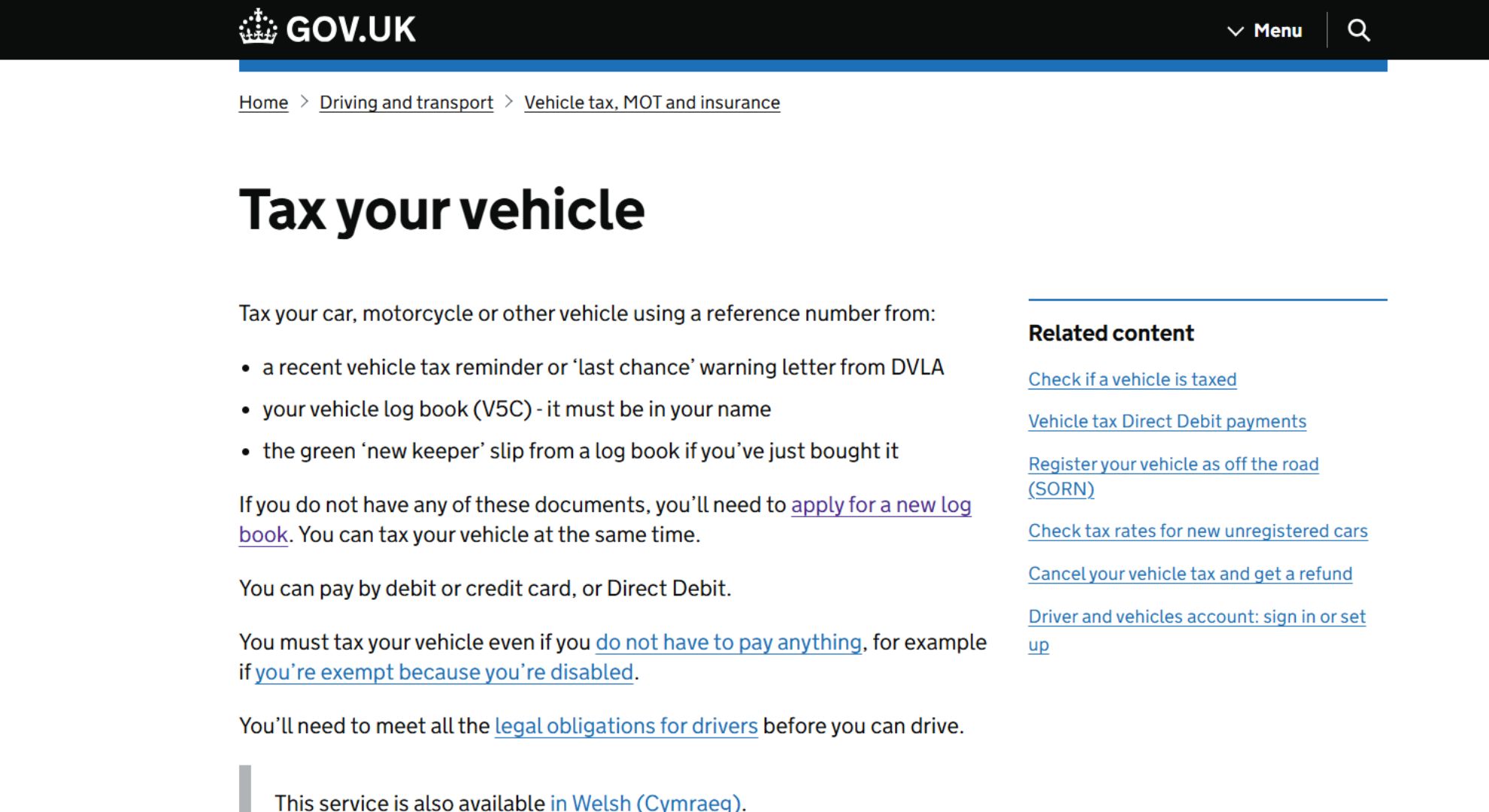 DVLA online tax service